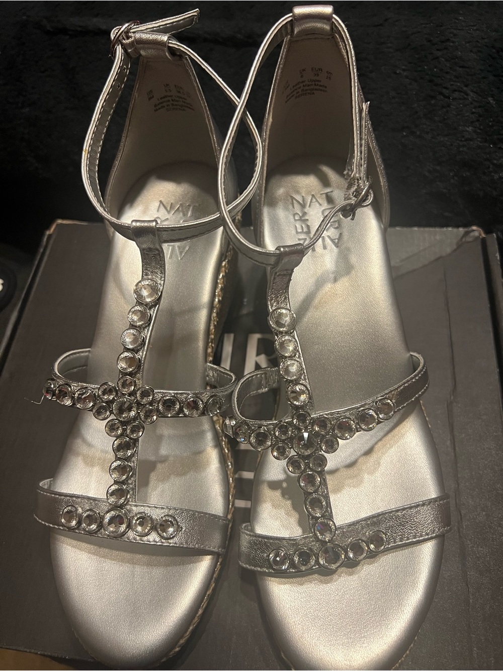 Naturalizer Metallic Silver Jeweled T-Strap Sandals